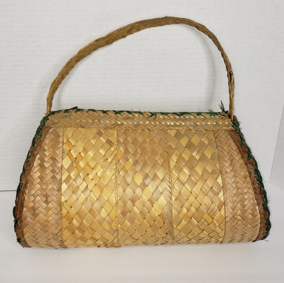 VINTAGE FLORAL WICKER PURSE TOP HANDLE HANDBAG - Picture 2 of 10